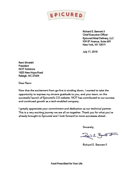Epicured - Letter to NCIT from Epicured